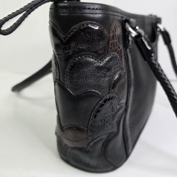 Brighton Vintage Leather 3D Hearts Black Brown Shoulder Bag double handle Zip - Picture 6 of 13